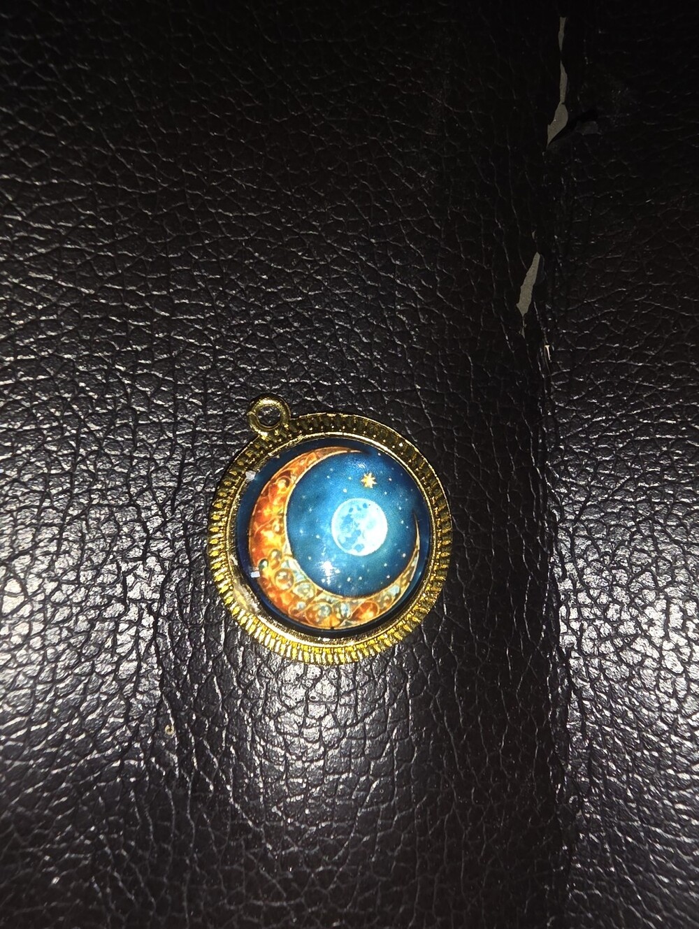 Moon Pendant On Gold Tone Bezel Frame